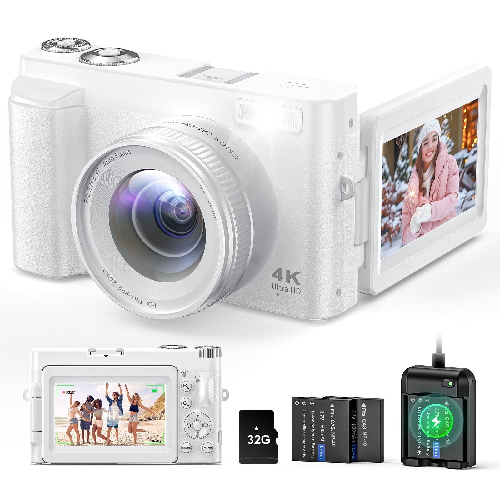 4K Digital Camera for Photography and Video, Autofocus Anti-Shake 48MP Vlogging Camera