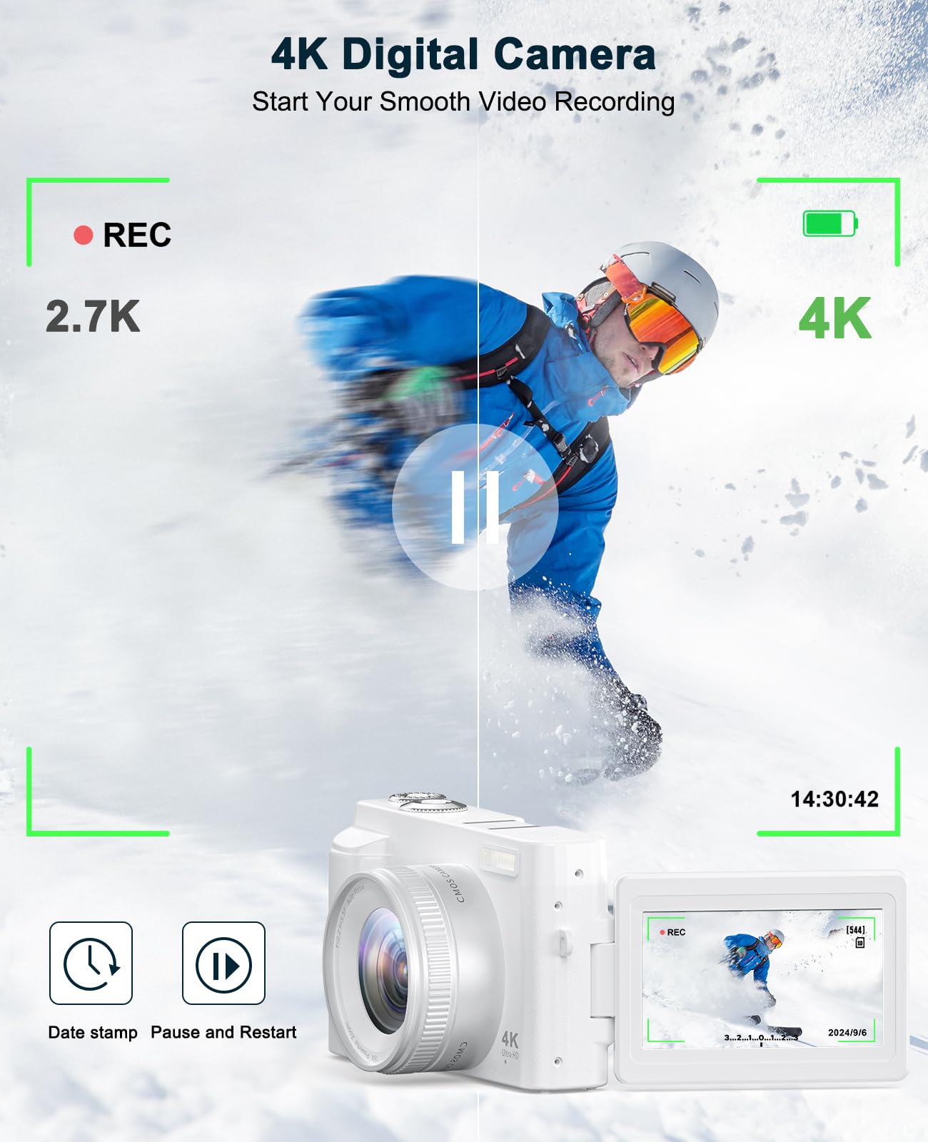 4K Digital Camera for Photography and Video, Autofocus Anti-Shake 48MP Vlogging Camera