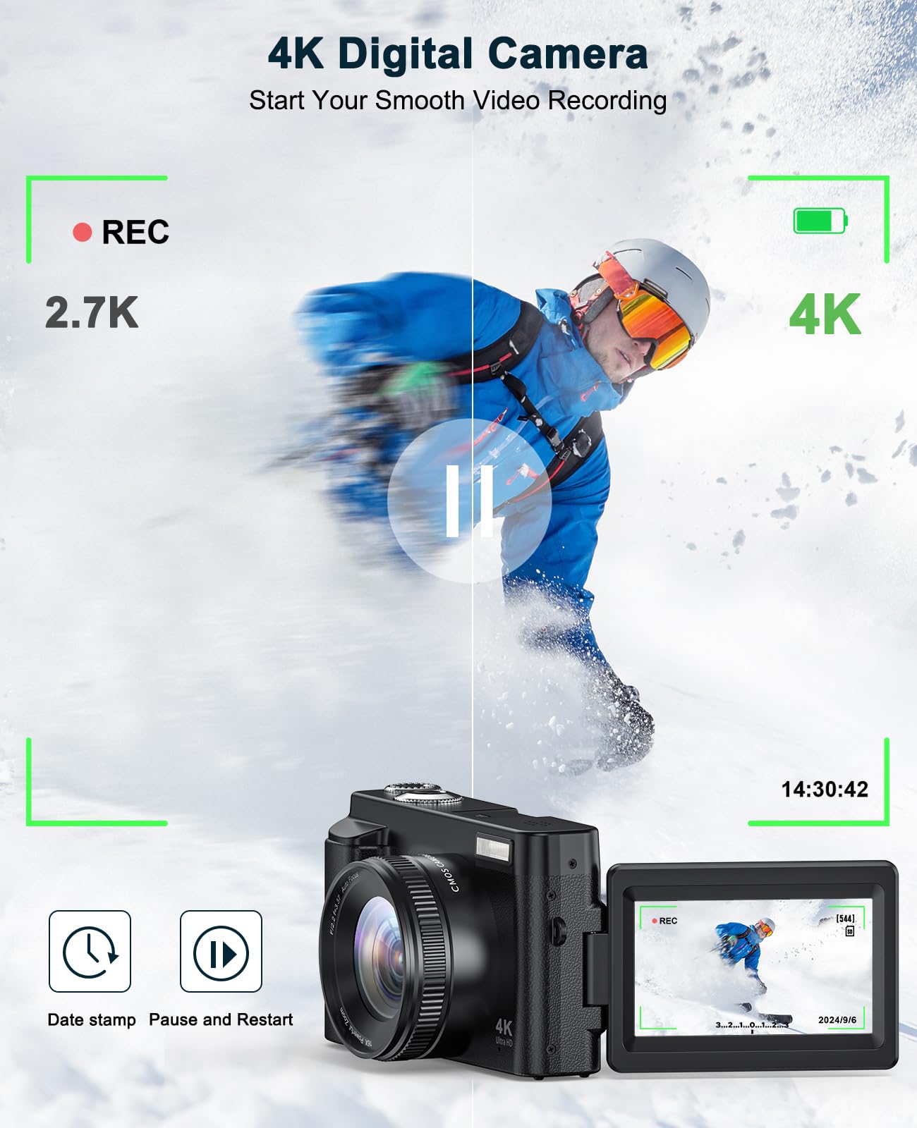 4K Digital Camera for Photography and Video, Autofocus Anti-Shake 48MP Vlogging Camera