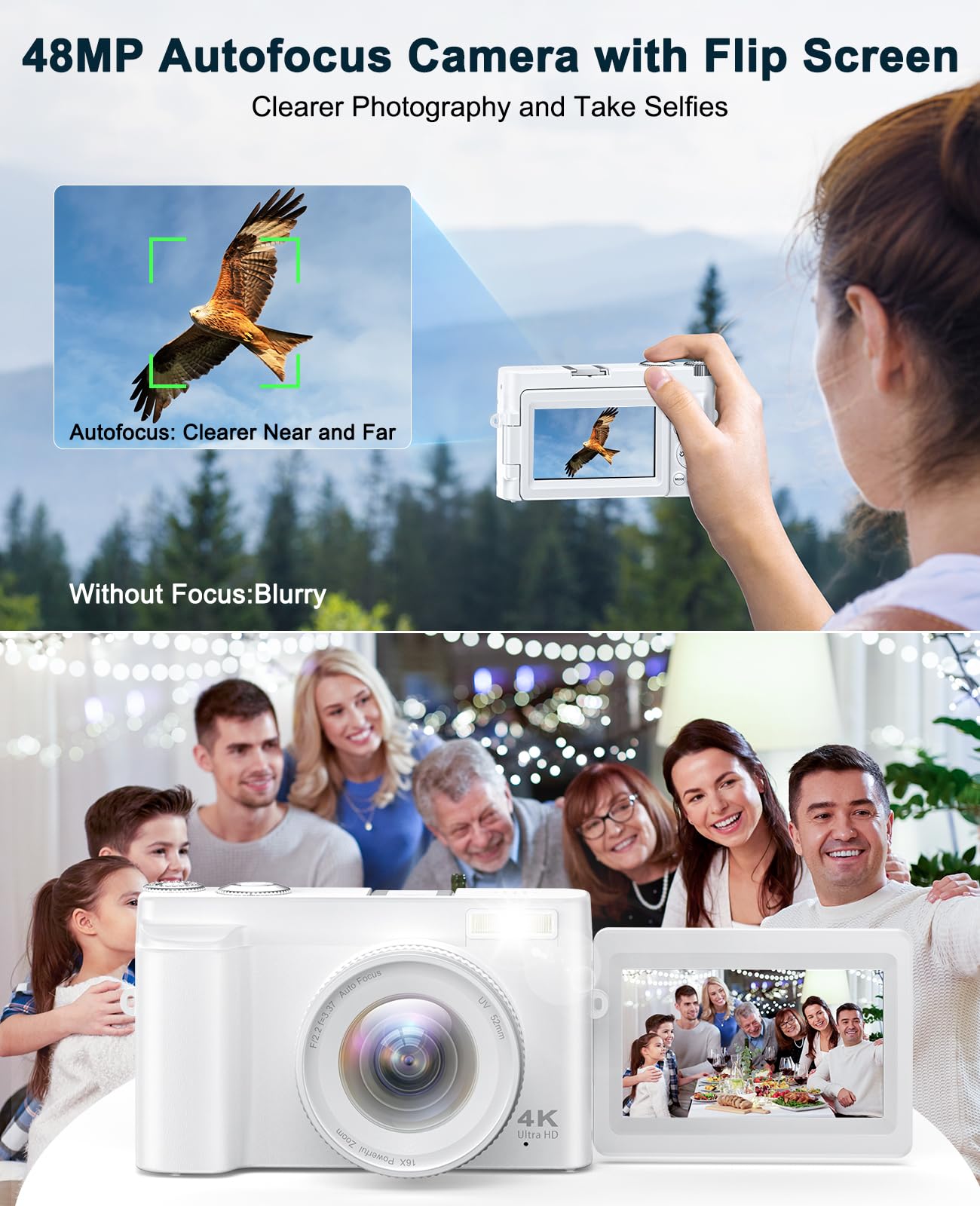 4K Digital Camera for Photography and Video, Autofocus Anti-Shake 48MP Vlogging Camera