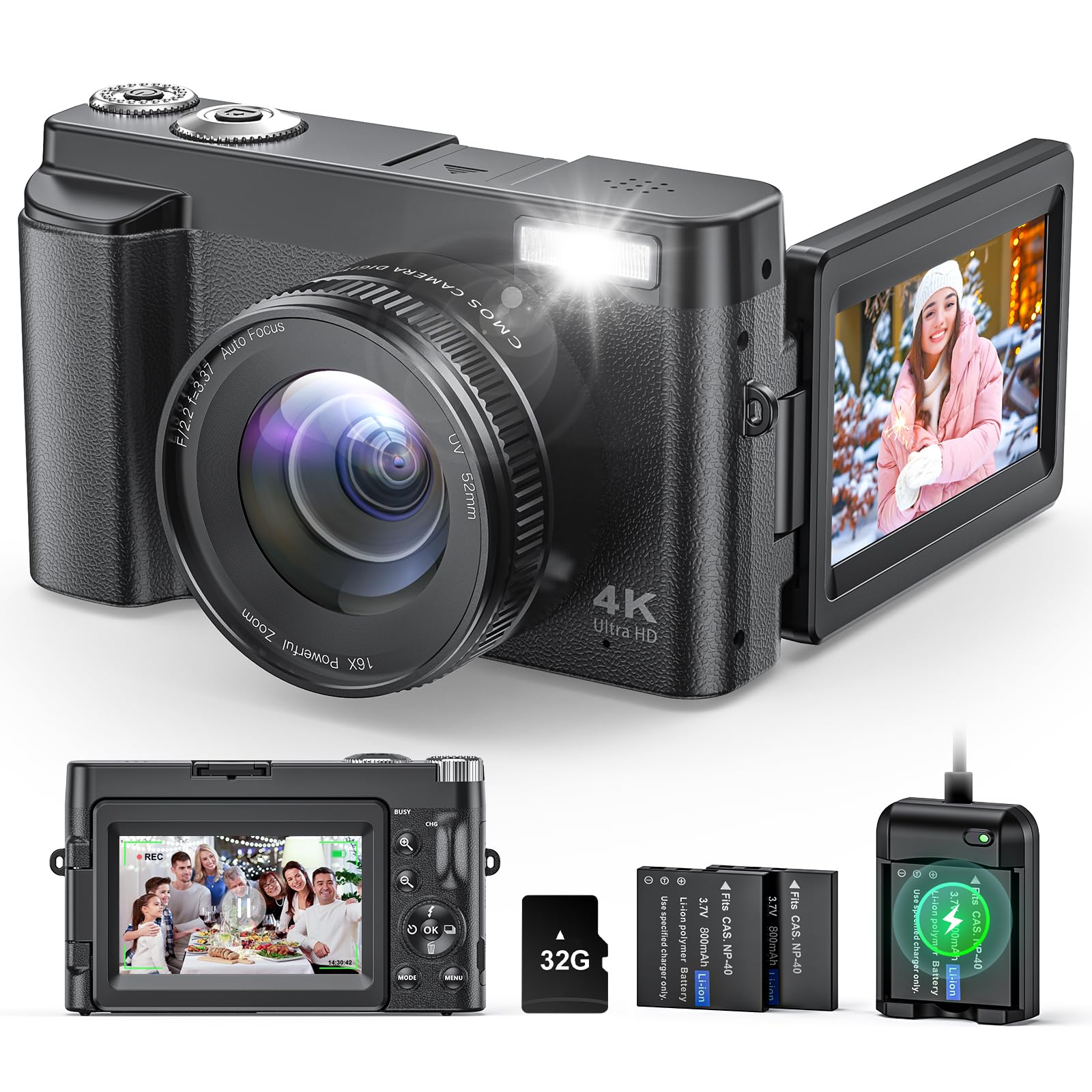 4K Digital Camera for Photography and Video, Autofocus Anti-Shake 48MP Vlogging Camera