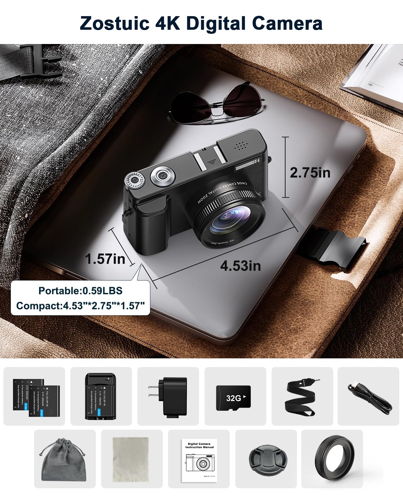 4K Digital Camera for Photography and Video, Autofocus Anti-Shake 48MP Vlogging Camera