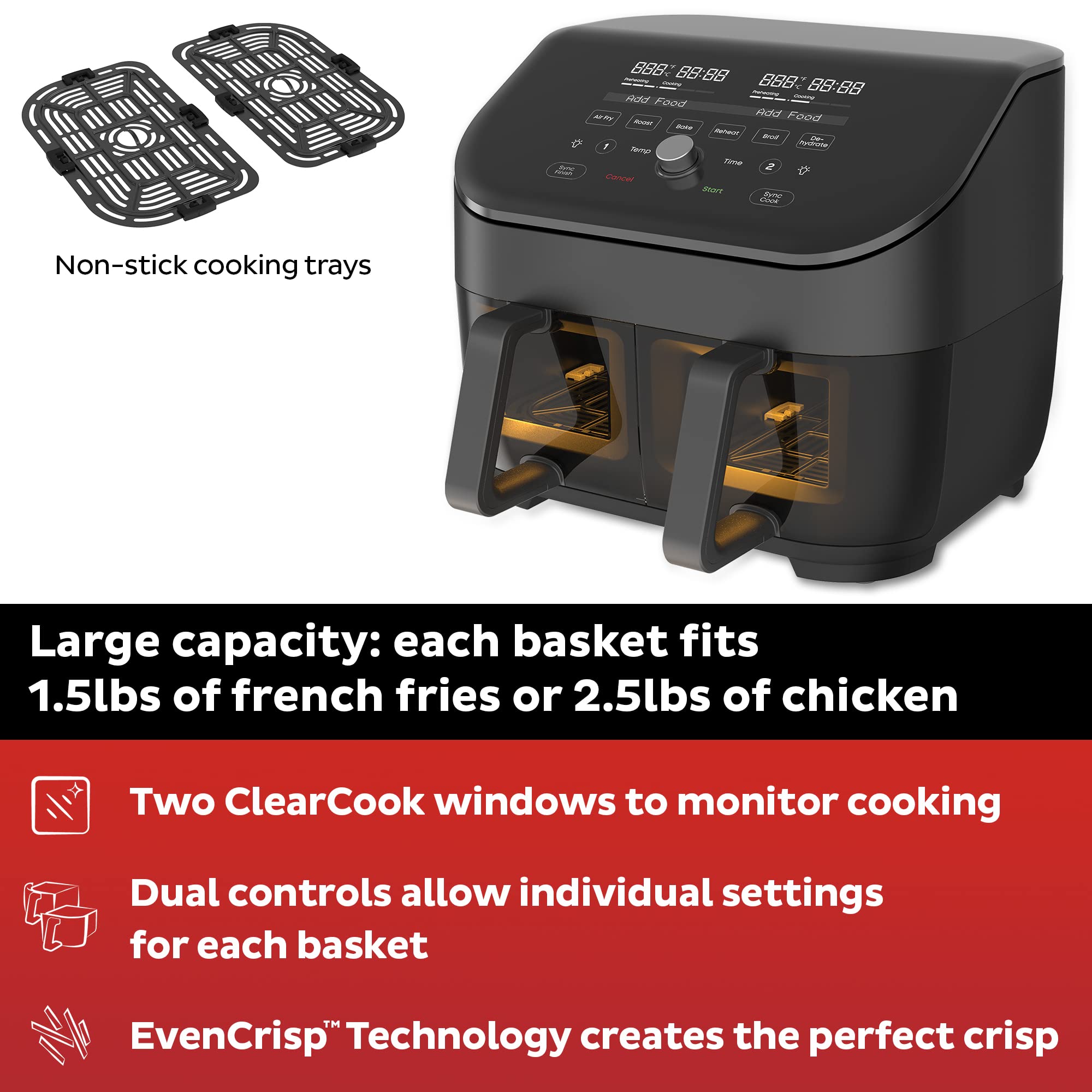 Instant Pot Vortex Plus XL 8QT ClearCook Air Fryer, Clear Windows, Custom Programming